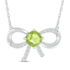 Thumbnail Image 1 of Cushion-Cut Peridot & White Lab-Created Sapphire Bow Necklace Sterling Silver 18&quot;