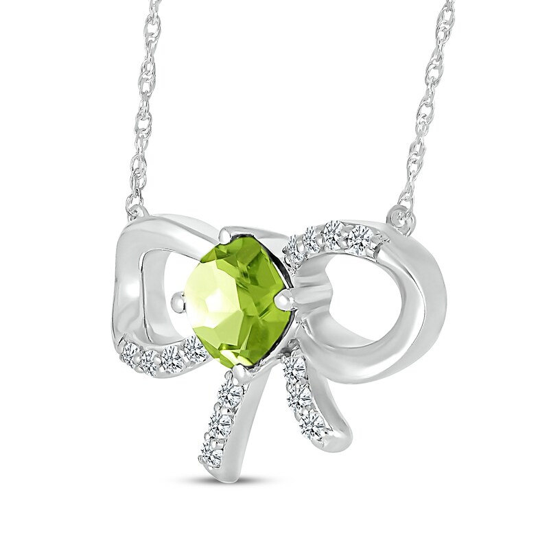 Main Image 2 of Cushion-Cut Peridot & White Lab-Created Sapphire Bow Necklace Sterling Silver 18&quot;