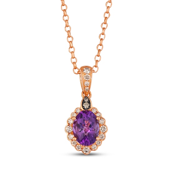 Le Vian Oval-Cut Amethyst Necklace 1/5 ct tw Diamonds 14K Strawberry Gold 19"