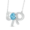 Thumbnail Image 2 of Cushion-Cut Swiss Blue Topaz & White Lab-Created Sapphire Bow Necklace Sterling Silver 18"