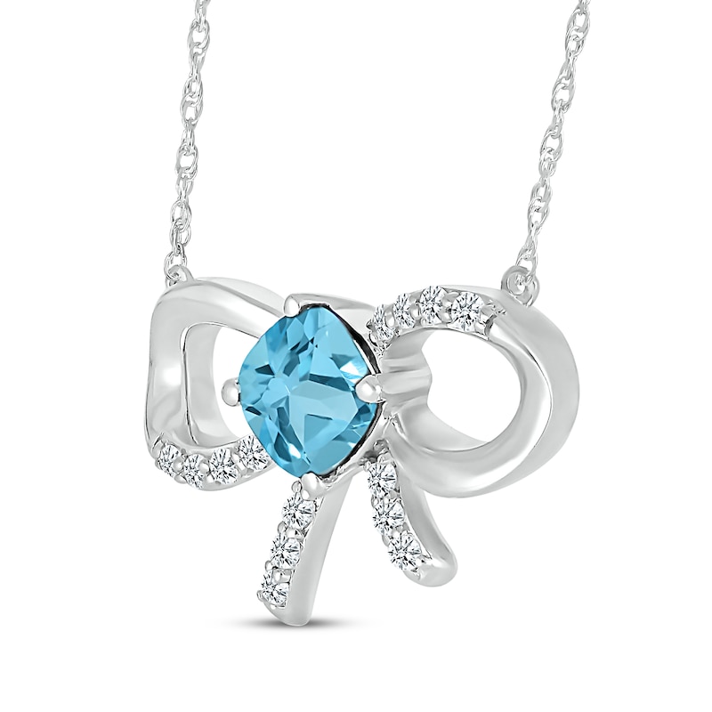 Main Image 2 of Cushion-Cut Swiss Blue Topaz & White Lab-Created Sapphire Bow Necklace Sterling Silver 18"