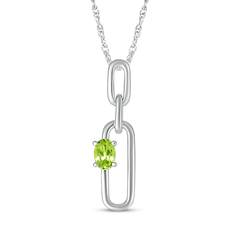 Main Image 1 of Oval-Cut Peridot Paperclip Drop Necklace Sterling Silver 18"