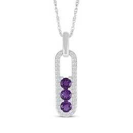 Amethyst & White Lab-Created Sapphire Three-Stone Drop Necklace Sterling Silver 18"