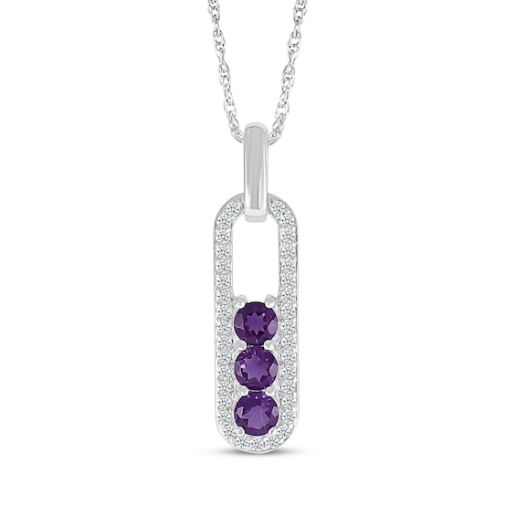 Amethyst & White Lab-Created Sapphire Three-Stone Drop Necklace Sterling Silver 18"