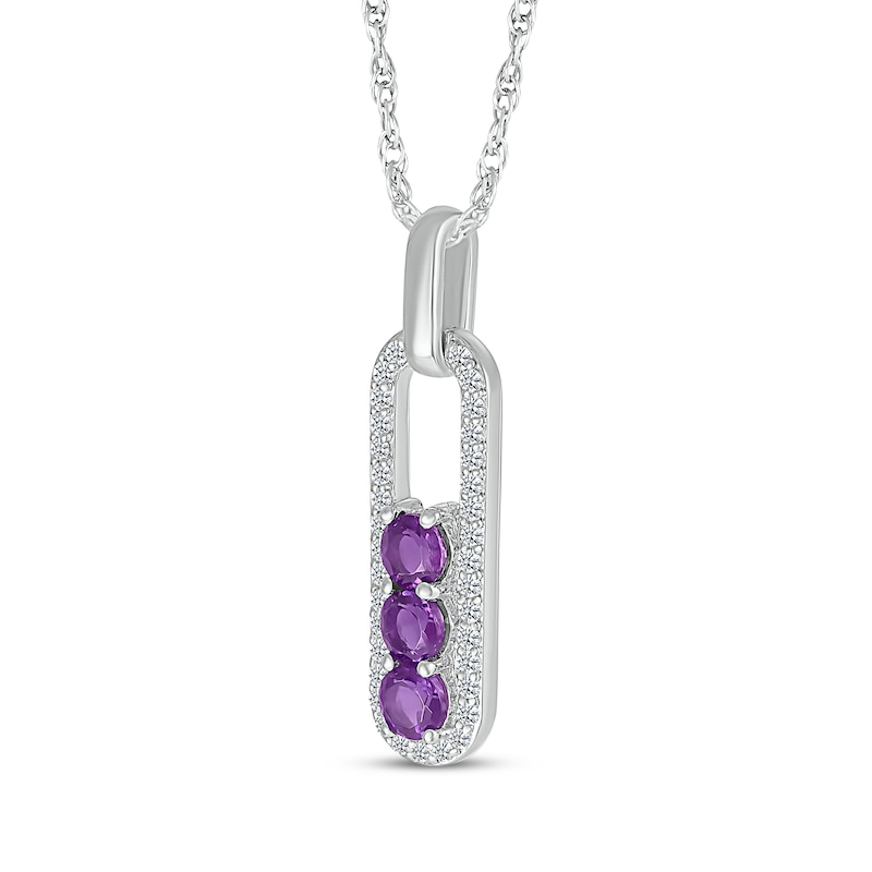 Main Image 2 of Amethyst & White Lab-Created Sapphire Three-Stone Drop Necklace Sterling Silver 18"