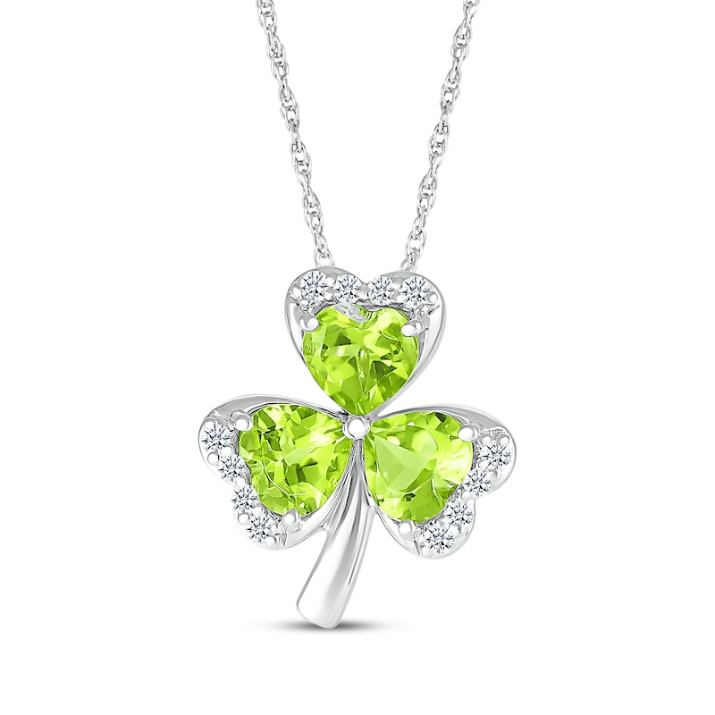 Heart-Shaped Peridot & White Lab-Created Sapphire Shamrock Necklace Sterling Silver 18"