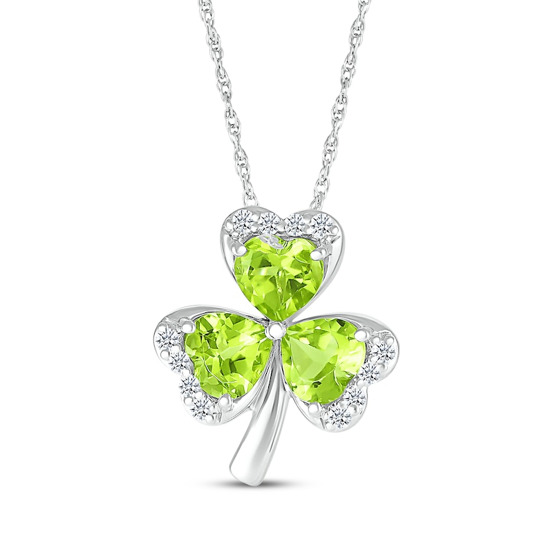 Main Image 1 of Heart-Shaped Peridot & White Lab-Created Sapphire Shamrock Necklace Sterling Silver 18&quot;