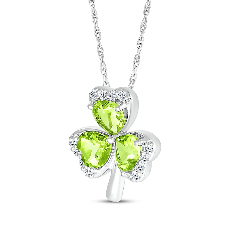 Main Image 2 of Heart-Shaped Peridot & White Lab-Created Sapphire Shamrock Necklace Sterling Silver 18&quot;