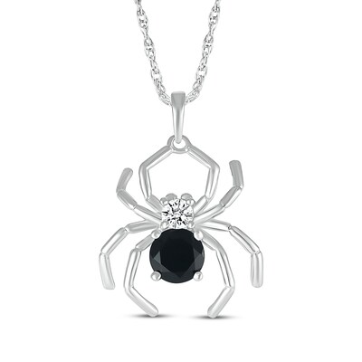 Black Spinel & White Lab-Created Sapphire Spider Necklace Sterling 