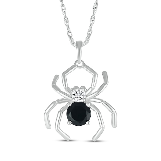 Black Spinel & White Lab-Created Sapphire Spider Necklace Sterling Silver 18"