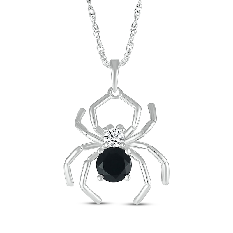 Main Image 1 of Black Spinel & White Lab-Created Sapphire Spider Necklace Sterling Silver 18&quot;