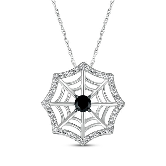 Black Spinel & White Lab-Created Sapphire Spider Web Necklace Sterling Silver 18"