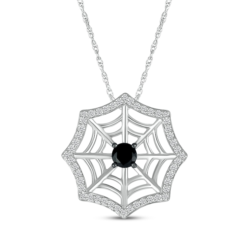 Main Image 1 of Black Spinel & White Lab-Created Sapphire Spider Web Necklace Sterling Silver 18&quot;