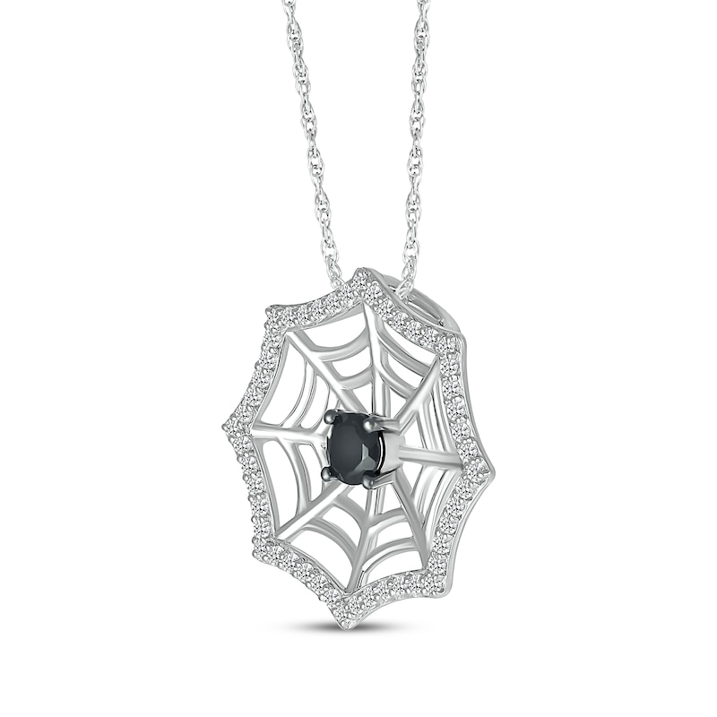 Main Image 2 of Black Spinel & White Lab-Created Sapphire Spider Web Necklace Sterling Silver 18&quot;