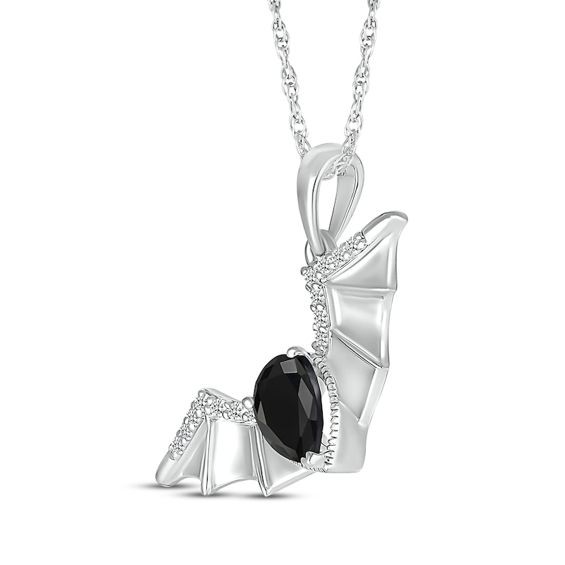 Main Image 2 of Pear-Shaped Black Spinel & White Lab-Created Sapphire Flying Bat Necklace Sterling Silver 18&quot;