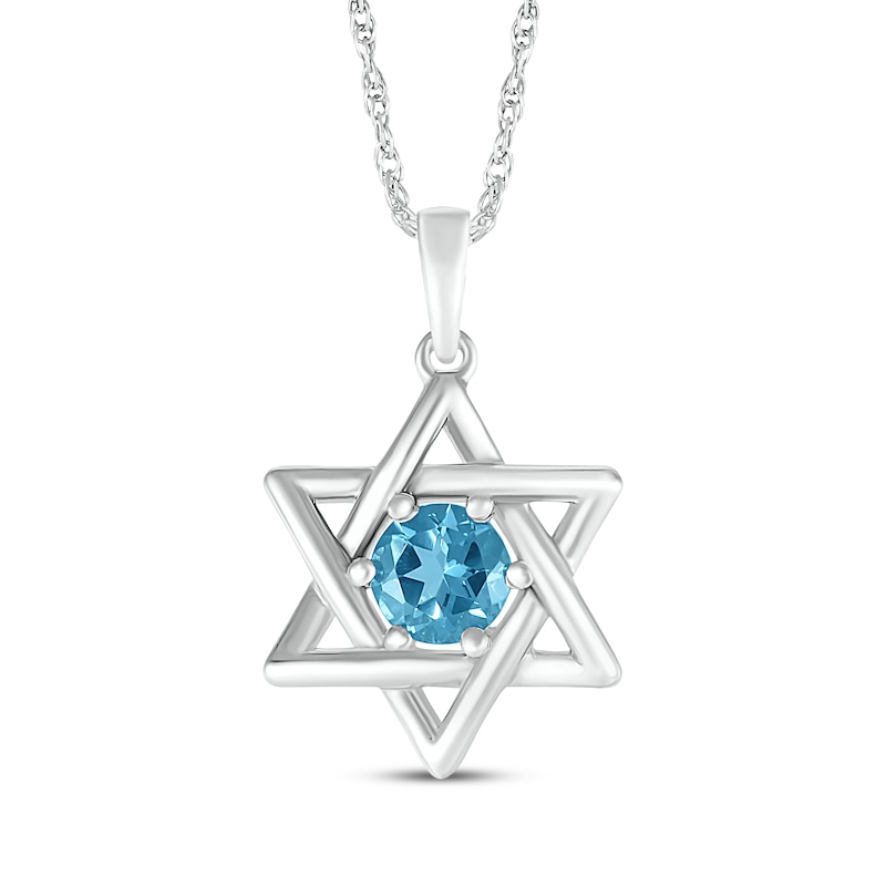 Main Image 1 of Swiss Blue Topaz Star of David Necklace Sterling Silver 18&quot;