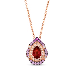 Le Vian Venetian Color on Color Ombré Garnet, Pink & White Sapphire Necklace 1/4 ct tw Diamonds 14K Strawberry Gold 19"