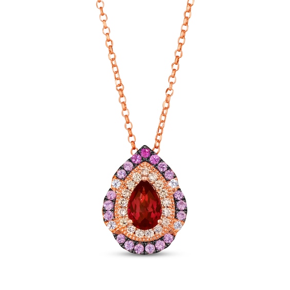 Le Vian Venetian Color on Color Ombré Garnet, Pink & White Sapphire Necklace 1/4 ct tw Diamonds 14K Strawberry Gold 19"