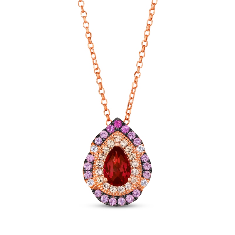 Main Image 1 of Le Vian Venetian Color on Color Ombré Garnet, Pink & White Sapphire Necklace 1/4 ct tw Diamonds 14K Strawberry Gold 19&quot;