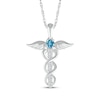 Thumbnail Image 0 of Swiss Blue Topaz & White Lab-Created Sapphire Caduceus Necklace Sterling Silver 18"