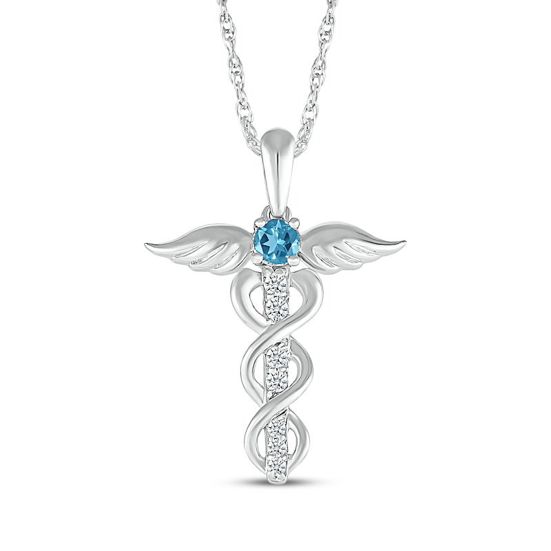 Swiss Blue Topaz & White Lab-Created Sapphire Caduceus Necklace ...