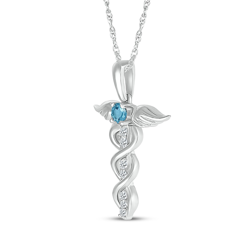 Swiss Blue Topaz & White Lab-Created Sapphire Caduceus Necklace Sterling Silver 18"