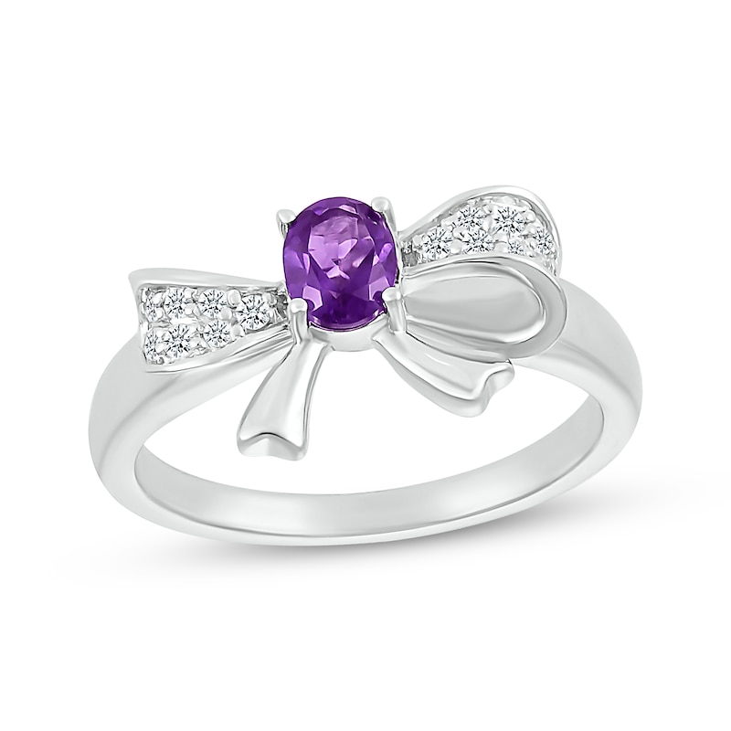 Main Image 1 of Oval-Cut Amethyst & White Lab-Created Sapphire Bow Ring Sterling Silver