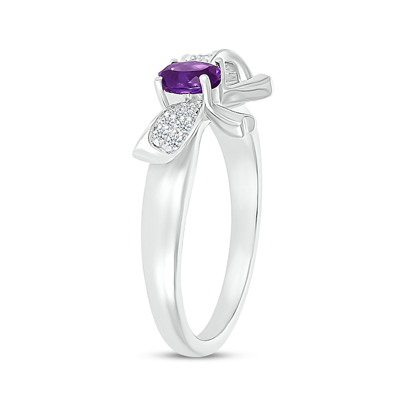 Main Image 2 of Oval-Cut Amethyst & White Lab-Created Sapphire Bow Ring Sterling Silver
