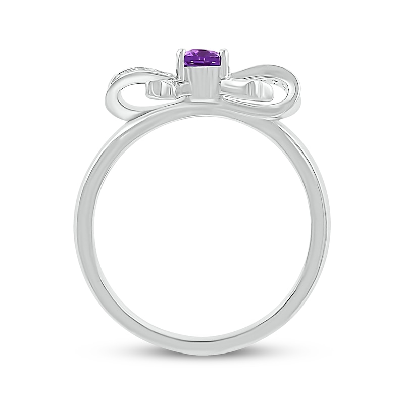Main Image 3 of Oval-Cut Amethyst & White Lab-Created Sapphire Bow Ring Sterling Silver