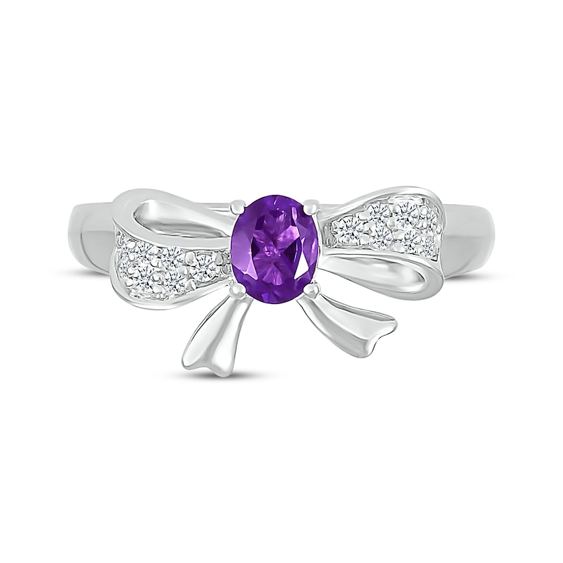 Main Image 4 of Oval-Cut Amethyst & White Lab-Created Sapphire Bow Ring Sterling Silver