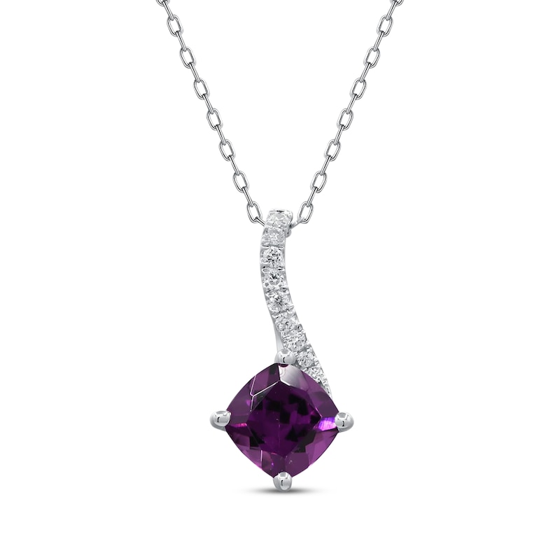 Cushion-Cut Rhodolite Garnet & Diamond Necklace 1/20 ct tw 10K White Gold 18"