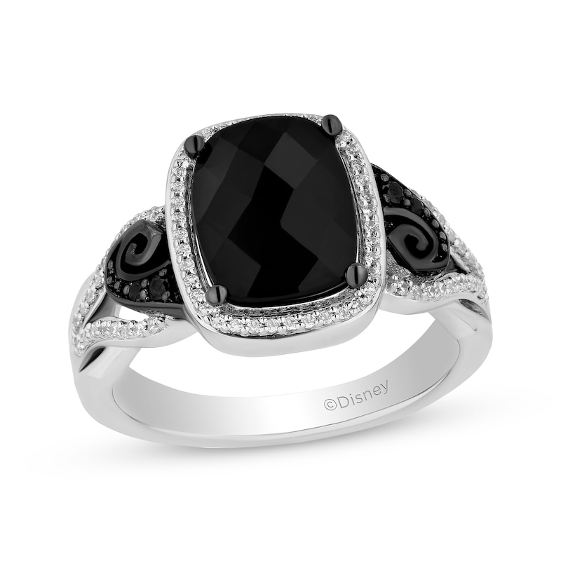 Main Image 1 of Disney Treasures The Nightmare Before Christmas Cushion-Cut Black Onyx & Diamond Ring 1/8 ct tw Sterling Silver