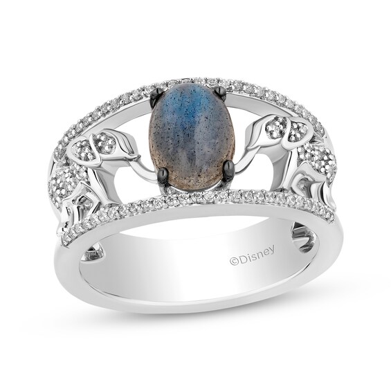 Disney Treasures The Lion King Oval-Cut Labradorite & Diamond Elephant Ring 1/6 ct tw Sterling Silver