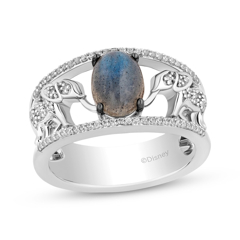 Disney Treasures The Lion King Oval-Cut Labradorite & Diamond Elephant Ring 1/6 ct tw Sterling Silver