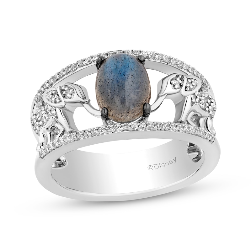 Main Image 1 of Disney Treasures The Lion King Oval-Cut Labradorite & Diamond Elephant Ring 1/6 ct tw Sterling Silver