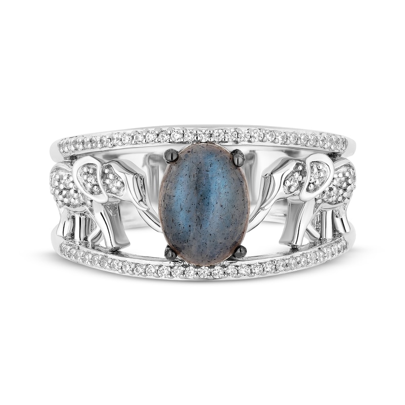 Disney Treasures The Lion King Oval-Cut Labradorite & Diamond Elephant Ring 1/6 ct tw Sterling Silver