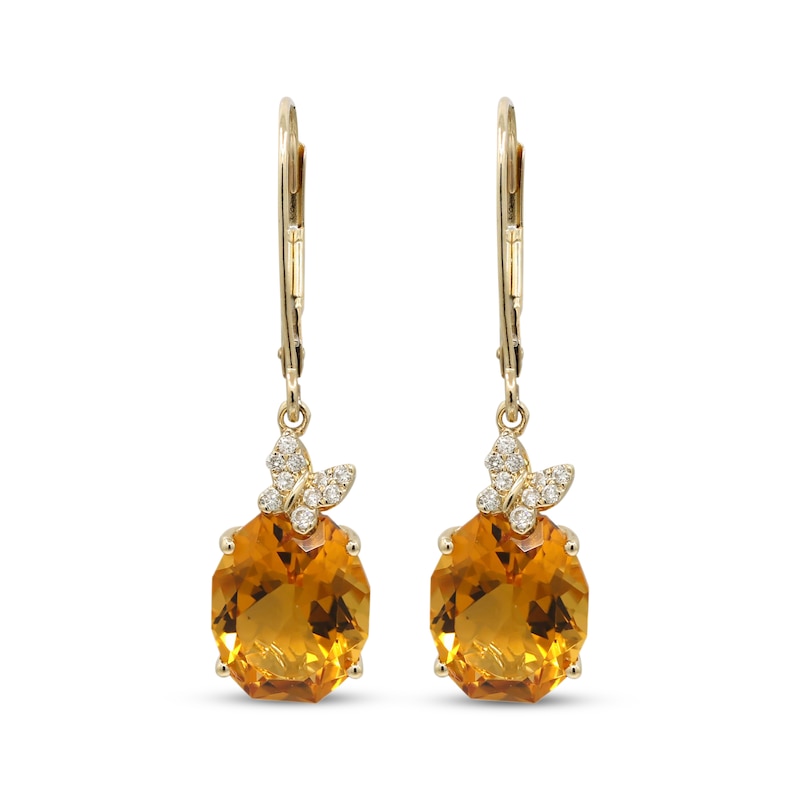 Main Image 2 of Oval-Cut Citrine & Diamond Butterfly Drop Earrings 1/10 ct tw 10K Yellow Gold