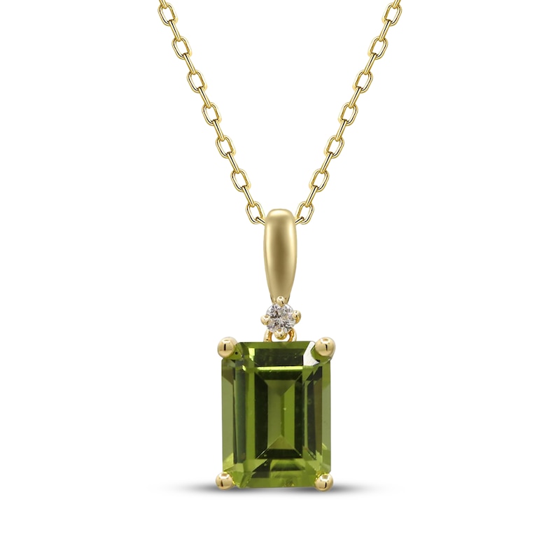 Main Image 1 of Emerald-Cut Peridot & Diamond Accent Necklace 10K Yellow Gold 18&quot;