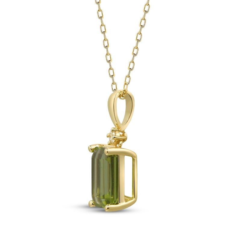 Main Image 2 of Emerald-Cut Peridot & Diamond Accent Necklace 10K Yellow Gold 18&quot;