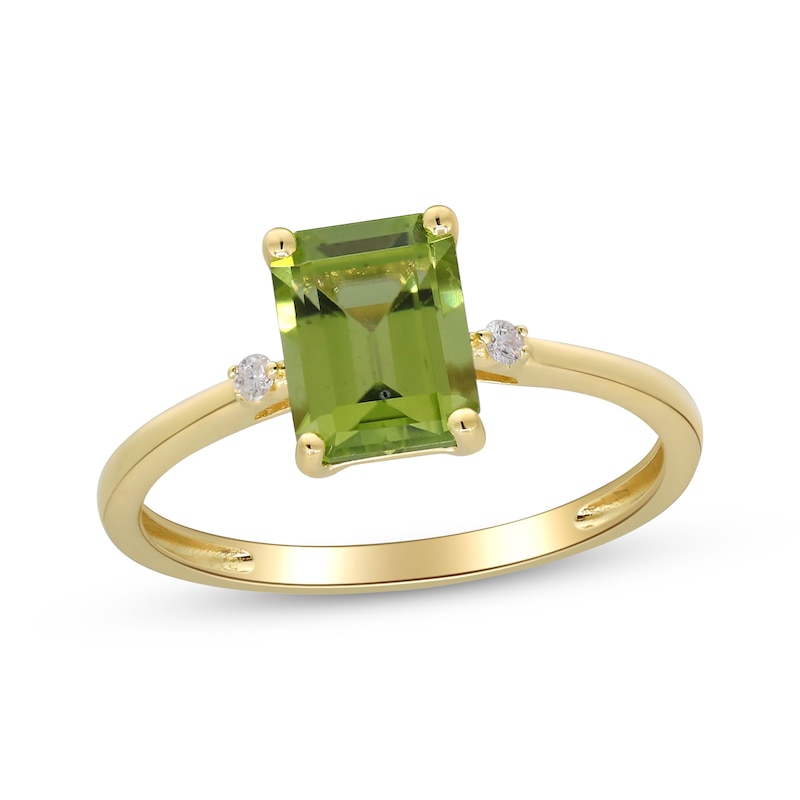 Emerald-Cut Peridot & Diamond Accent Ring 10K Yellow Gold