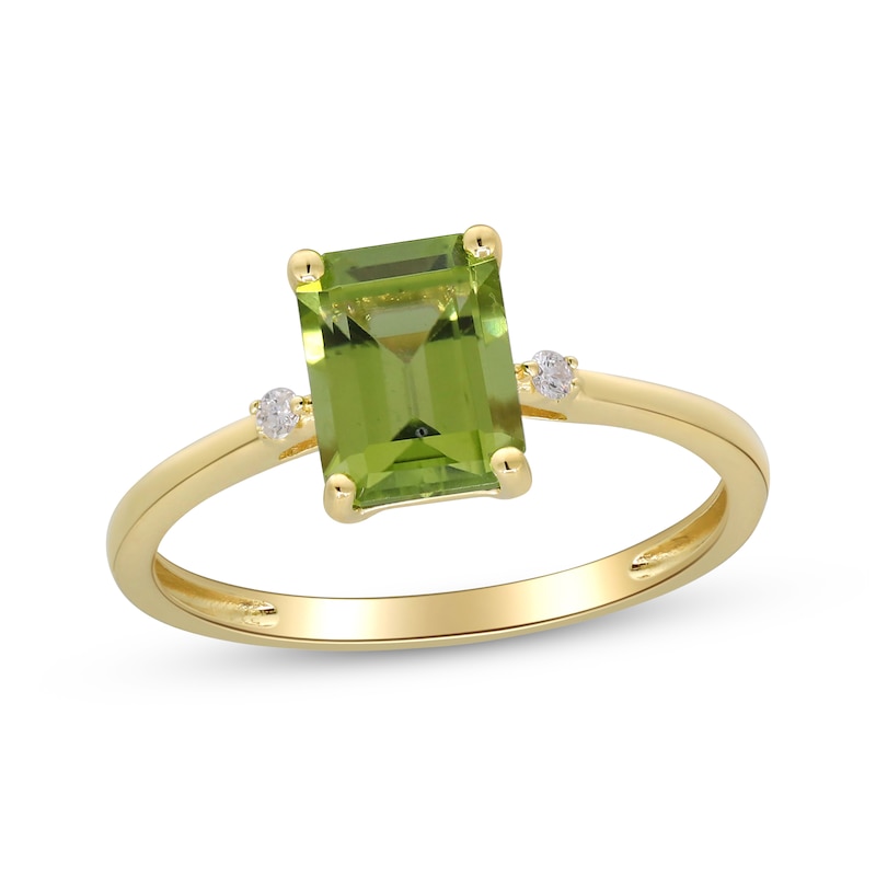 Main Image 1 of Emerald-Cut Peridot & Diamond Accent Ring 10K Yellow Gold