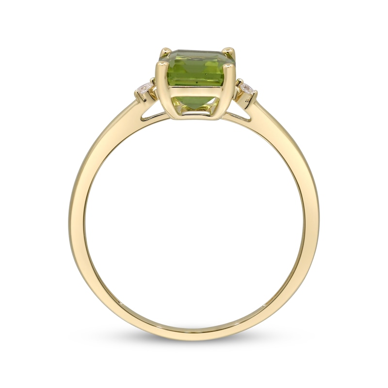 Emerald-Cut Peridot & Diamond Accent Ring 10K Yellow Gold