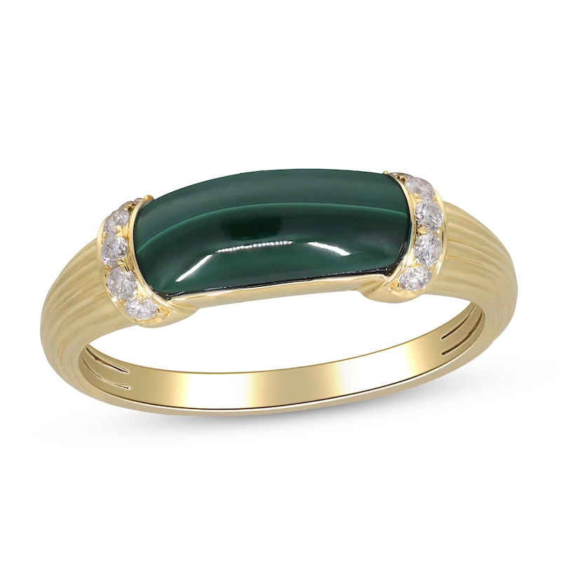 Main Image 1 of Rectangle-Cut Malachite & Diamond Ring 1/8 ct tw 10K Yellow Gold