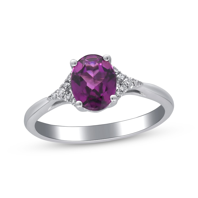 Main Image 1 of Oval-Cut Rhodolite Garnet & Diamond Ring 1/20 ct tw 10K White Gold