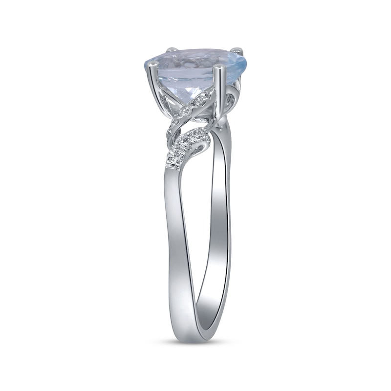 Main Image 2 of Oval-Cut Aquamarine & Diamond Swirl Shank Ring 1/10 ct tw 10K White Gold