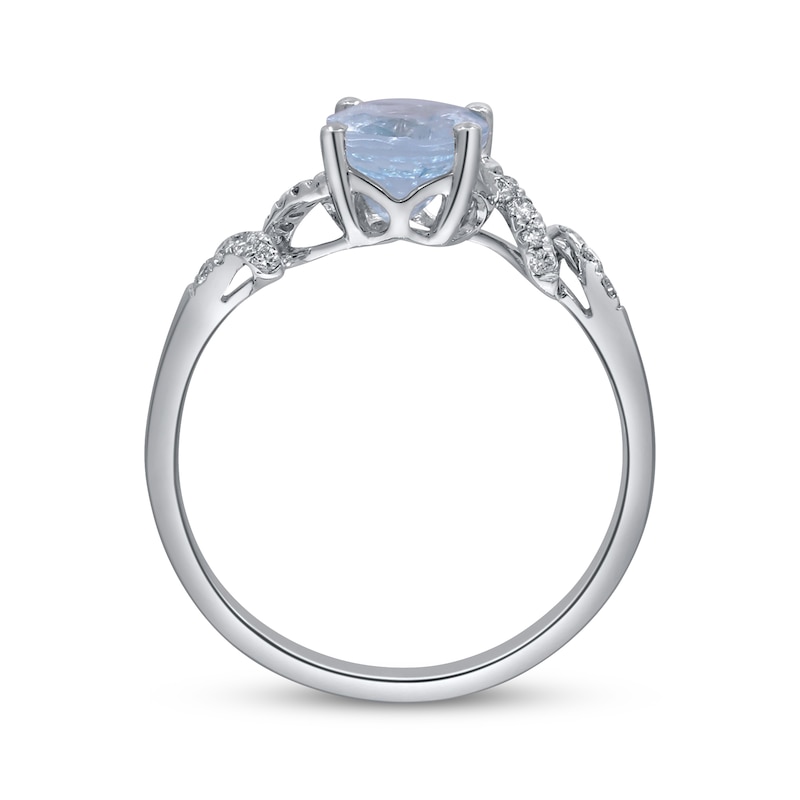 Main Image 3 of Oval-Cut Aquamarine & Diamond Swirl Shank Ring 1/10 ct tw 10K White Gold
