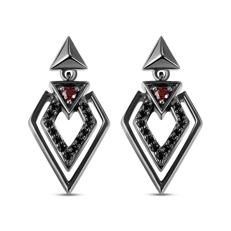 Star Wars Darth Vader Garnet & Black Diamond Drop Earrings 1/5 ct tw Sterling Silver & Black Rhodium