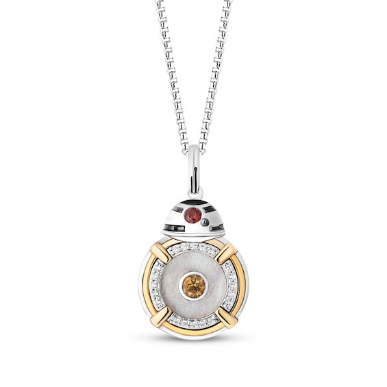 Star Wars BB-8 Multi-Gemstone & Diamond Necklace 1/15 ct tw Sterling Silver & 10K Yellow Gold 18"