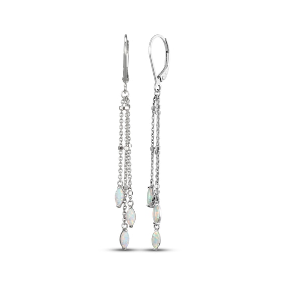 Marquise-Cut Opal Triple Chain Drop Earrings Sterling Silver