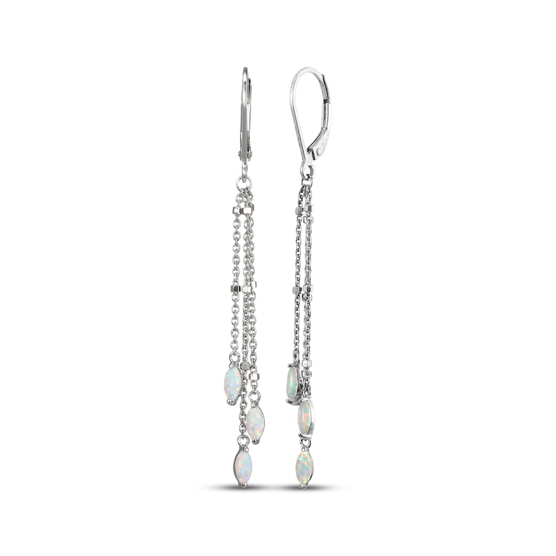 Marquise-Cut Opal Triple Chain Drop Earrings Sterling Silver